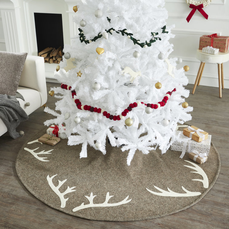 Gray Wool Felt Christmas Tree Skirt with Antler Design