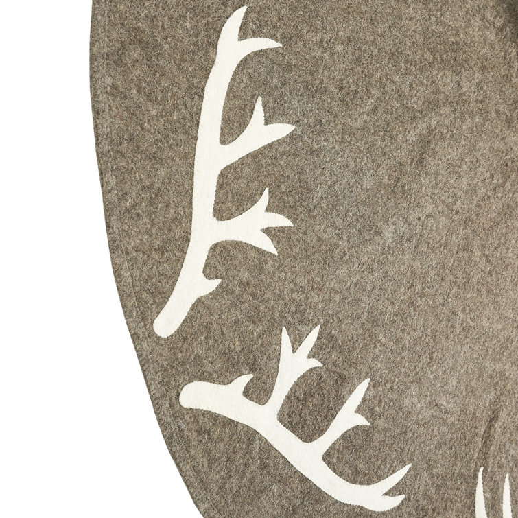Gray Wool Felt Christmas Tree Skirt with Antler Design