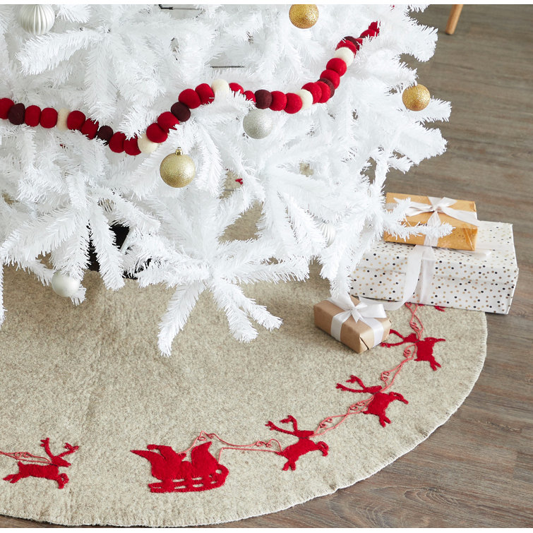 Handmade Beige Felt Reindeer Christmas Tree Skirt