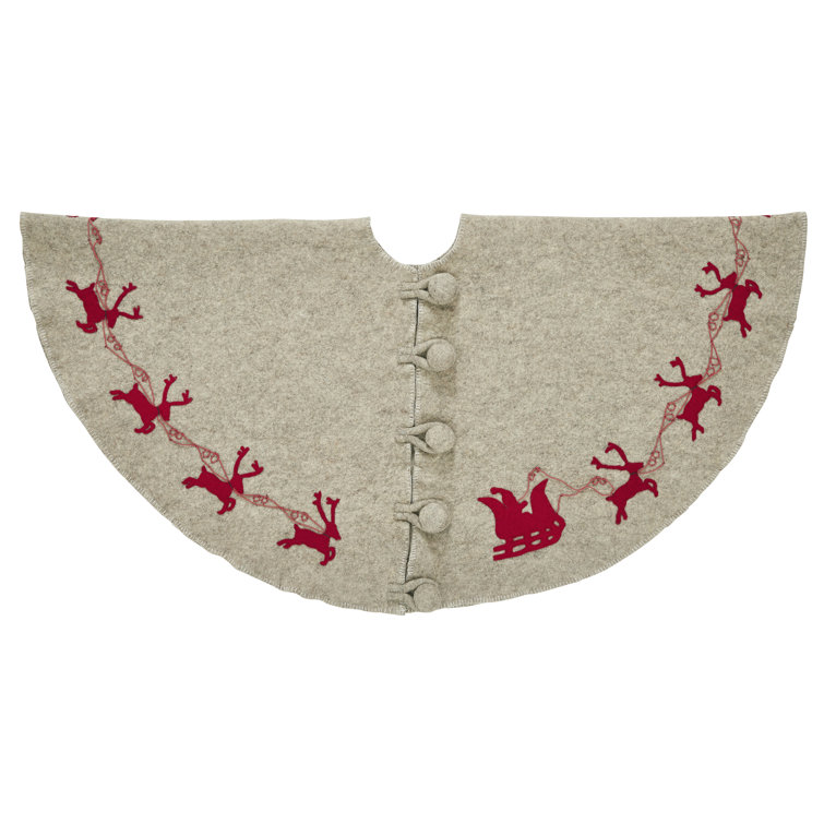 Handmade Beige Felt Reindeer Christmas Tree Skirt