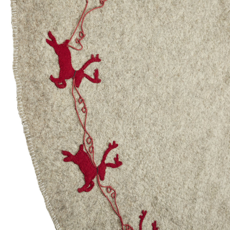 Handmade Beige Felt Reindeer Christmas Tree Skirt