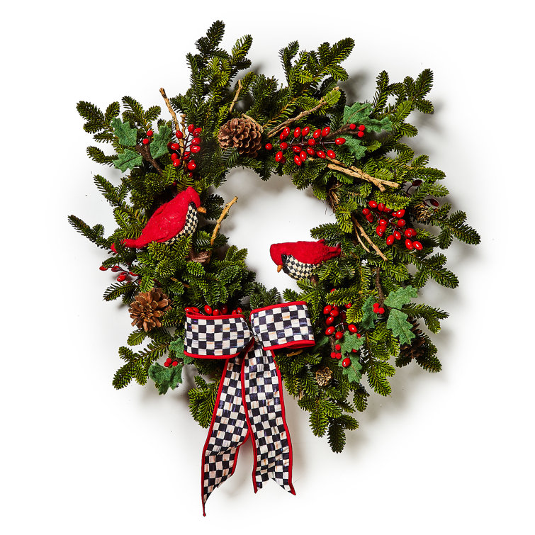 Festive Red and Green Artificial Christmas Wreath with Ribbon