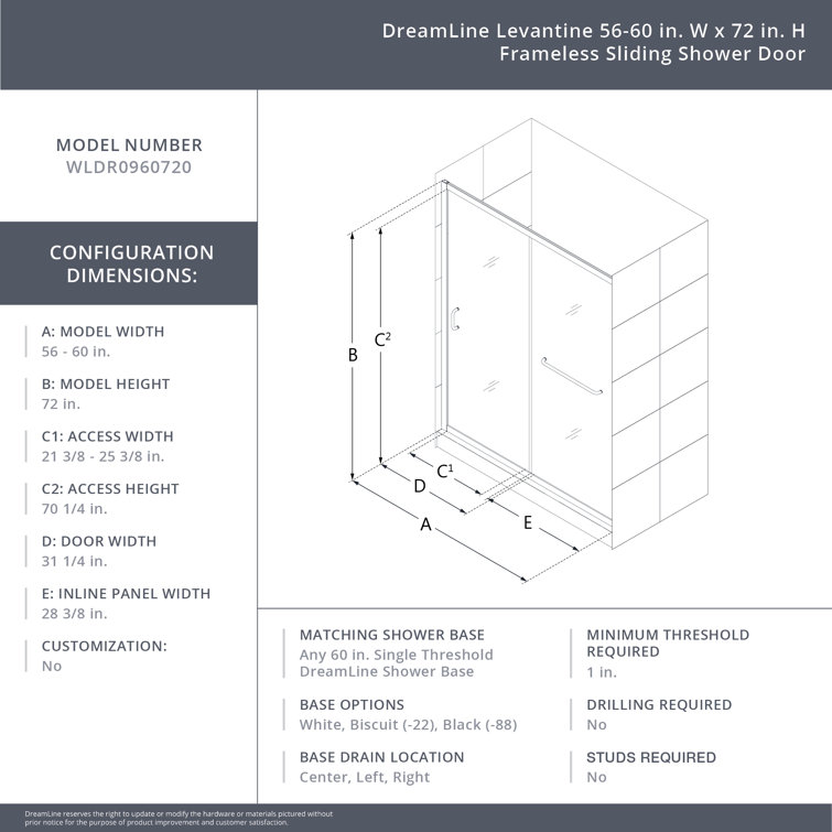 Levantine 56-60" Oil Rubbed Bronze Semi-Frameless Sliding Shower Door