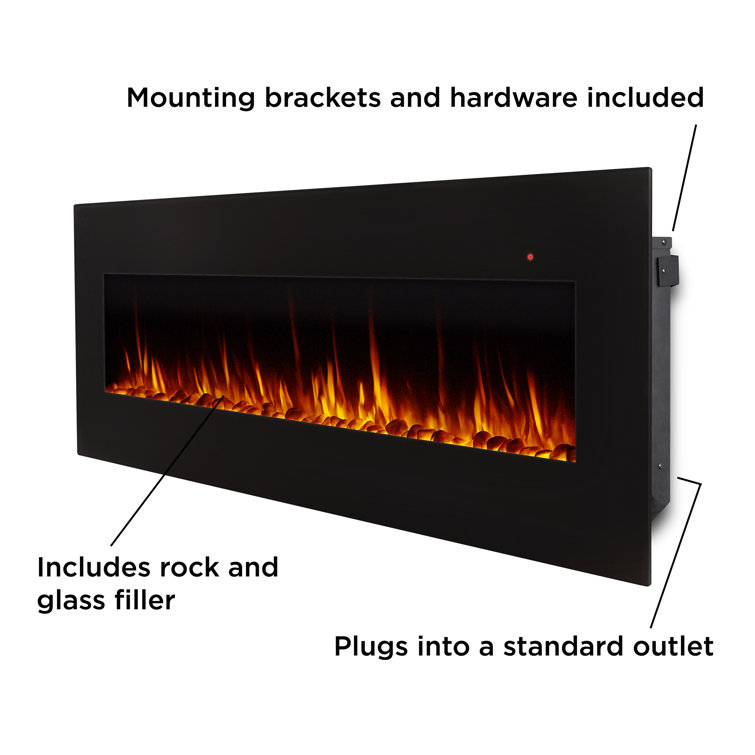 Corretto 72" Black Wall Mounted Electric Fireplace with Mantel