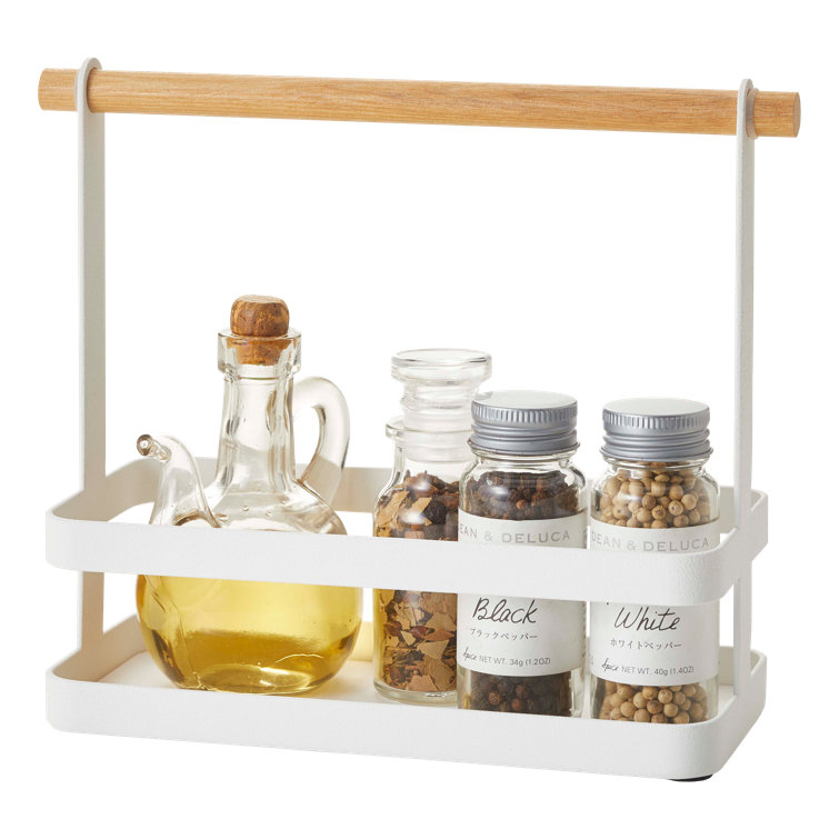 White Steel and Wood Countertop Spice Rack with Handle