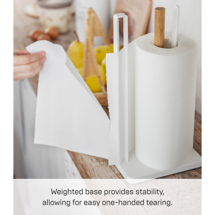 White and Light Wood Steel Paper Towel Holder