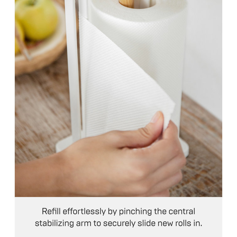 White and Light Wood Steel Paper Towel Holder
