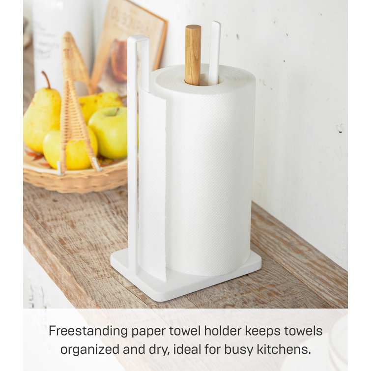 White and Light Wood Steel Paper Towel Holder