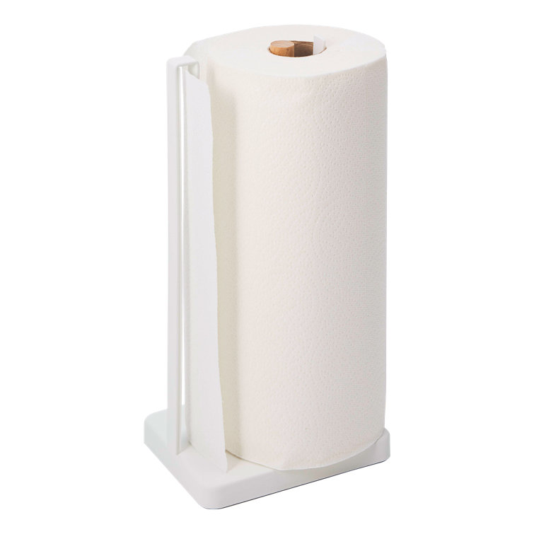 White and Light Wood Steel Paper Towel Holder