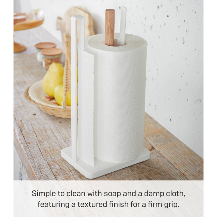 White and Light Wood Steel Paper Towel Holder