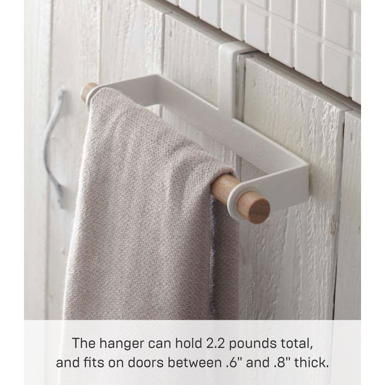 White and Wood Over the Door Kitchen Towel Hanger