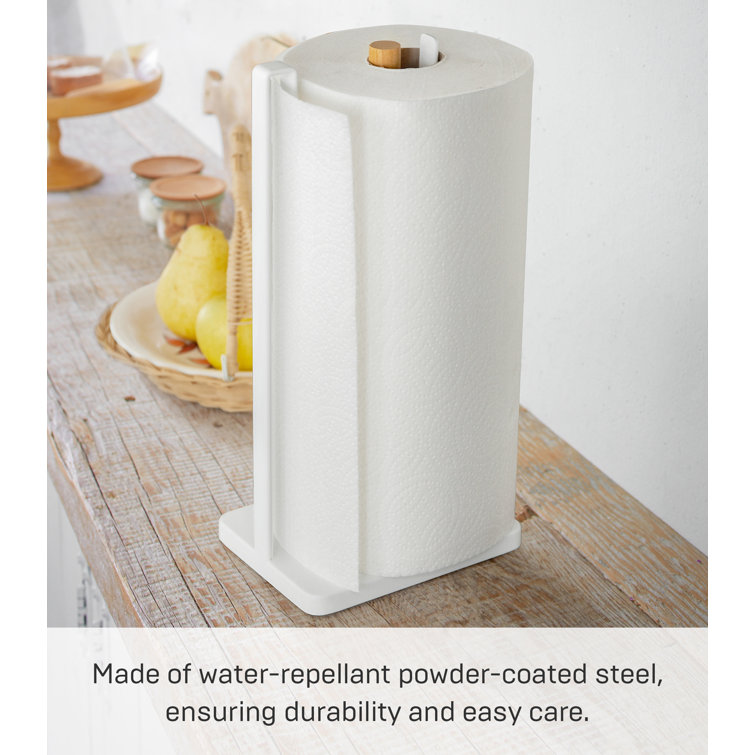 White and Light Wood Steel Paper Towel Holder
