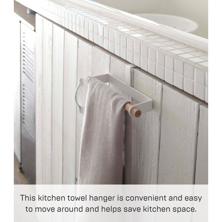 White and Wood Over the Door Kitchen Towel Hanger