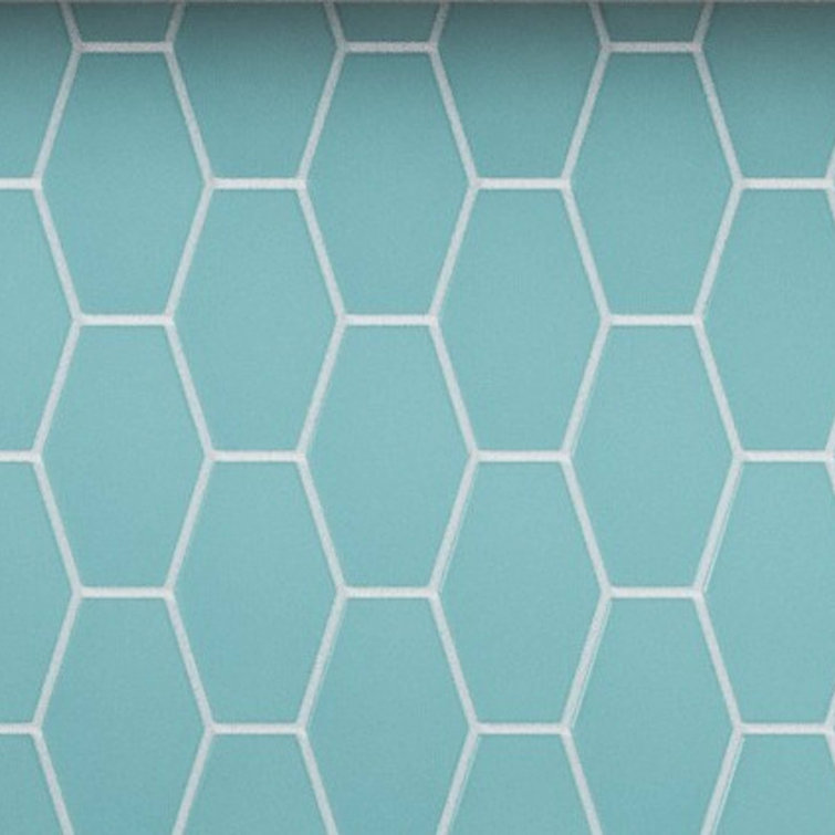 Aqua Elongated Hexagon Matte Glass Mosaic Tile