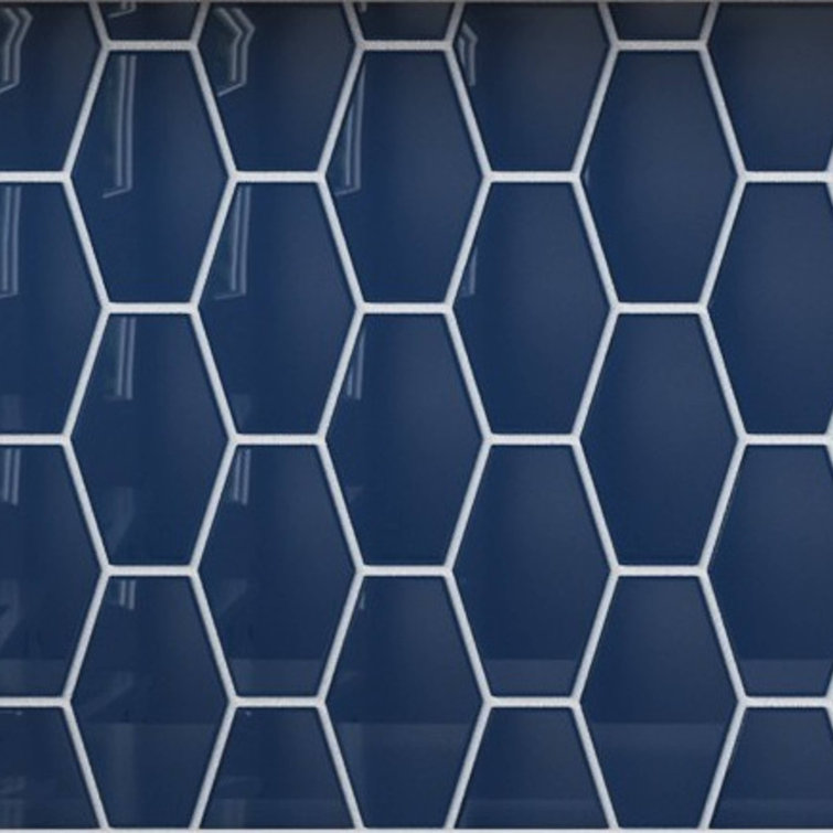 Deep Blue Glossy Glass Honeycomb Mosaic Tile 11x11