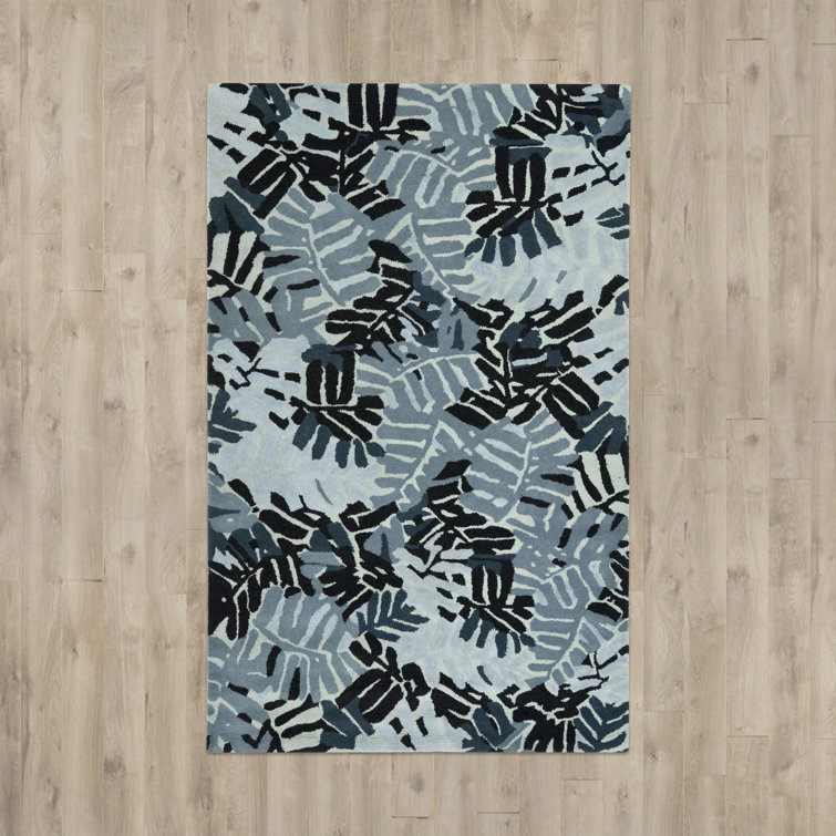 Handmade Palm Leaf Tufted Wool Rug in Wrought Iron, 4' x 6'