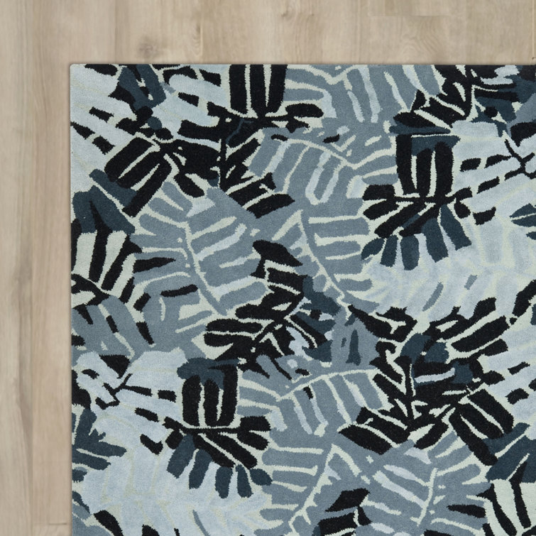 Handmade Palm Leaf Tufted Wool Rug in Wrought Iron, 4' x 6'