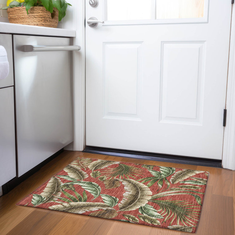 Rectangular Red Synthetic Washable Non-slip Rug 30" x 20"