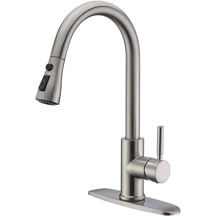 High Arc Brushed Nickel Pull-Out Kitchen Faucet with Single Handle