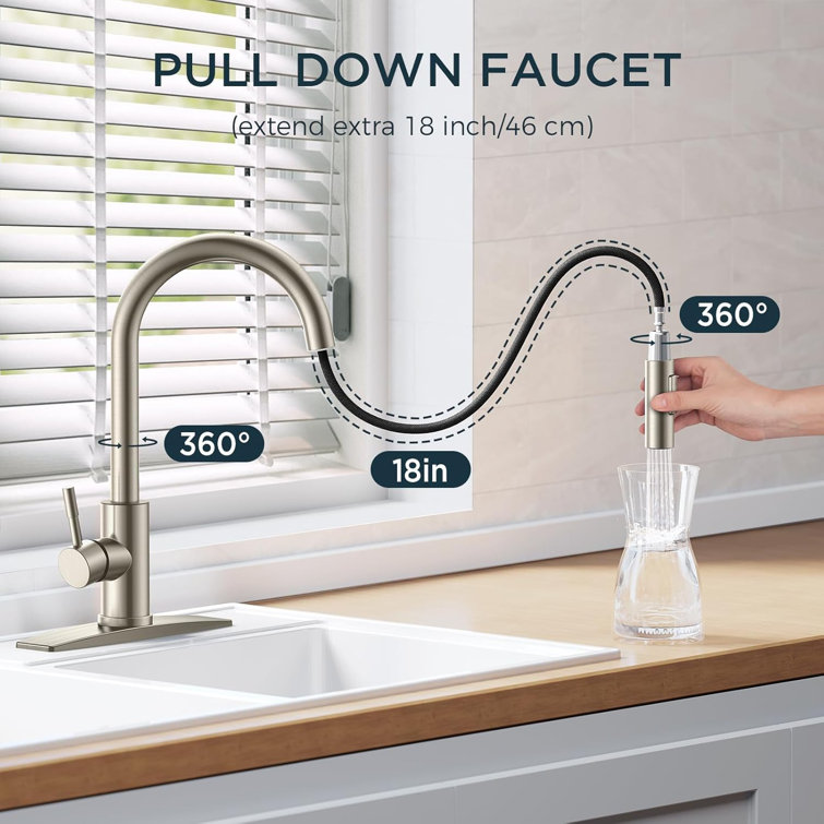 Brushed Nickel Single Handle Pull Down Kitchen Faucet