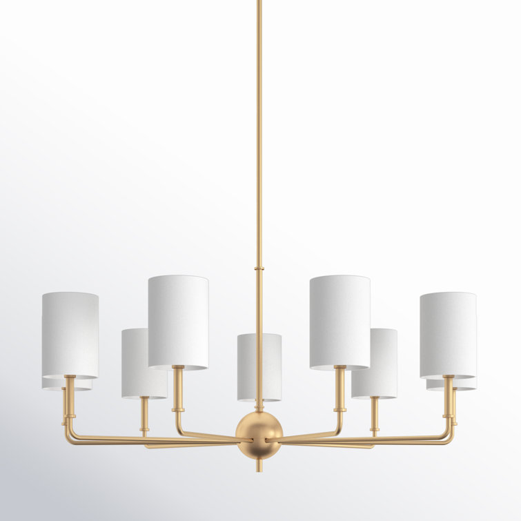 Satin Brass 9-Light Chandelier with Cream Linen Shades