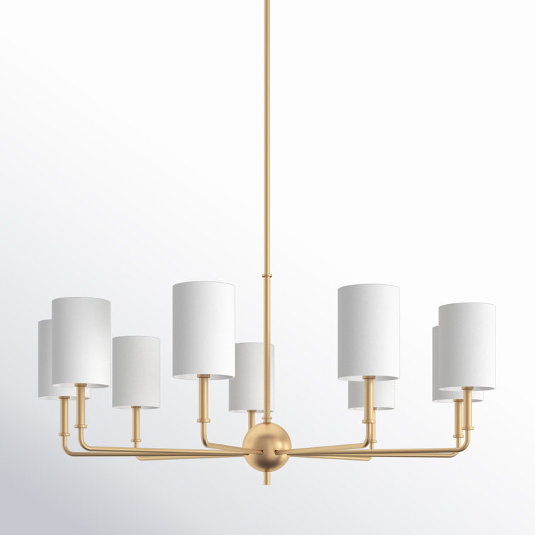 Satin Brass 9-Light Chandelier with Cream Linen Shades