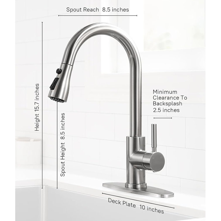 High Arc Brushed Nickel Pull-Out Kitchen Faucet with Single Handle