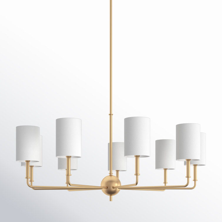 Satin Brass 9-Light Chandelier with Cream Linen Shades