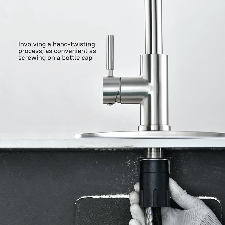 High Arc Brushed Nickel Pull-Out Kitchen Faucet with Single Handle