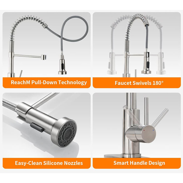 Brushed Nickel Single Handle Pull Down Kitchen Faucet