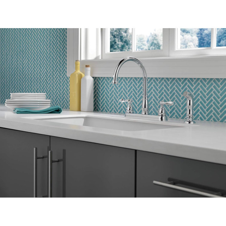 Chrome Double Handle Kitchen Faucet with Side Sprayer