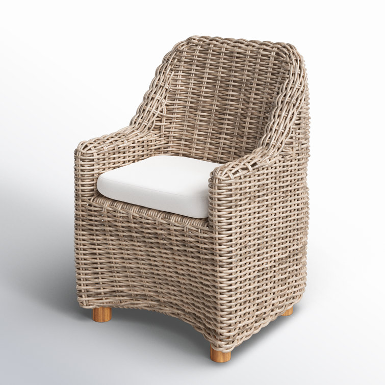 Chunky Sand Woven Outdoor Dining Armchair with Ivory Cushion