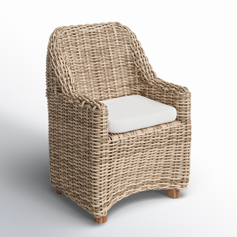 Chunky Sand Woven Outdoor Dining Armchair with Ivory Cushion