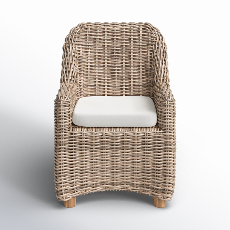Chunky Sand Woven Outdoor Dining Armchair with Ivory Cushion