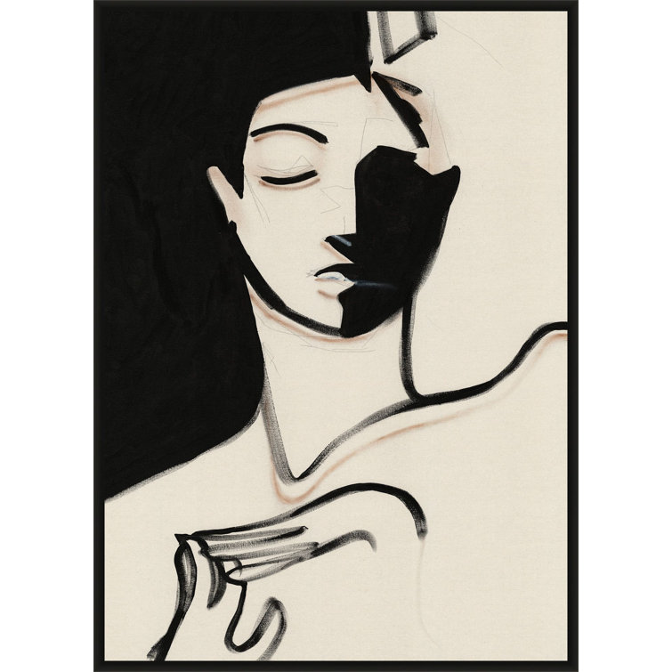 Abstracted Contemplation Black and Beige Canvas Art