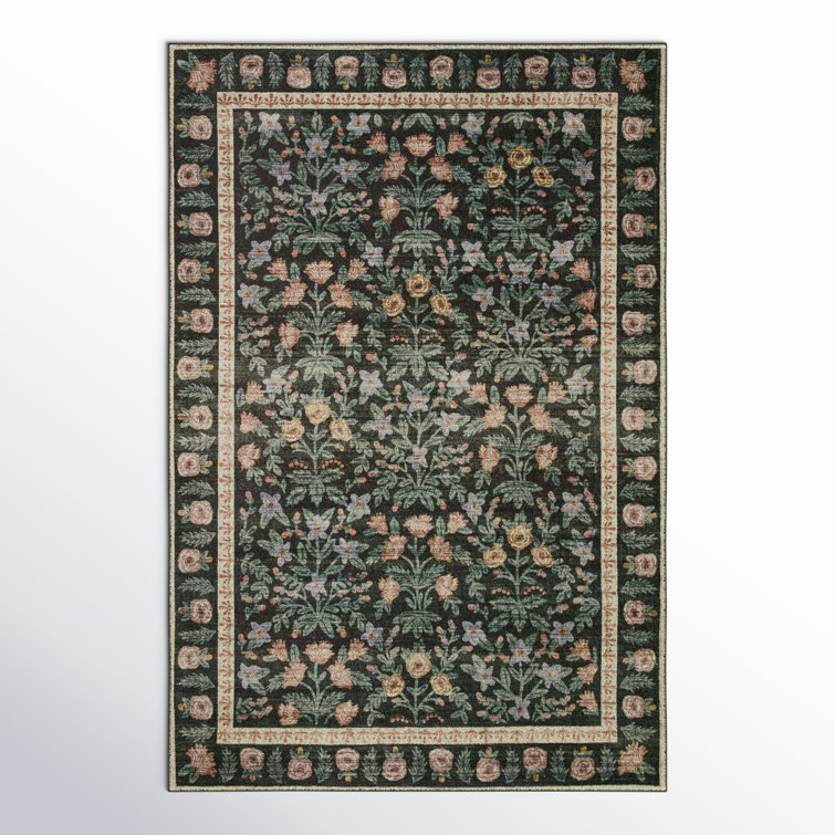 Mughal Garden Black Floral Synthetic 5' x 7' Area Rug