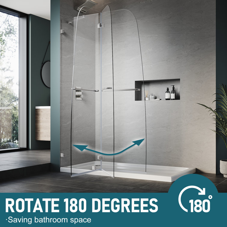48" x 58" Frameless Chrome Hinged Bathtub Door with Clear Tempered Glass