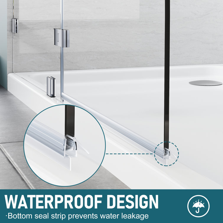 48" x 58" Frameless Chrome Hinged Bathtub Door with Clear Tempered Glass