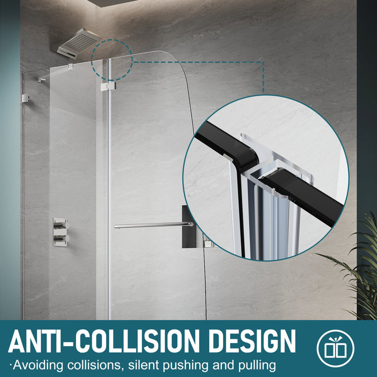 48" x 58" Frameless Chrome Hinged Bathtub Door with Clear Tempered Glass