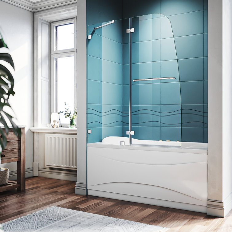 48" x 58" Frameless Chrome Hinged Bathtub Door with Clear Tempered Glass