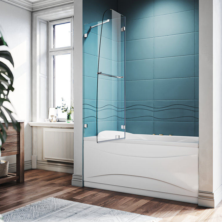 48" x 58" Frameless Chrome Hinged Bathtub Door with Clear Tempered Glass