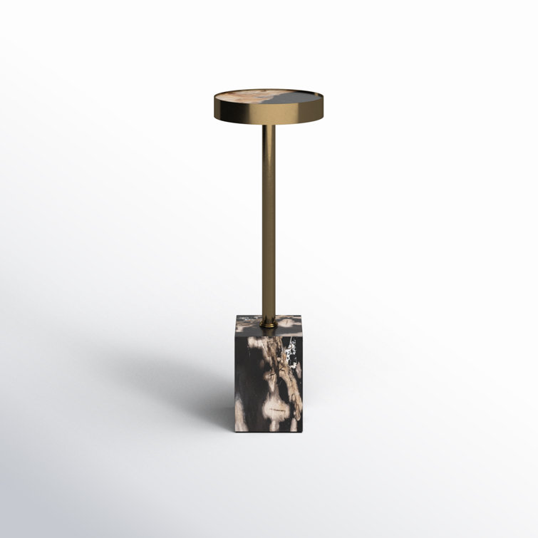 Black and Dark Brown Stone Pedestal End Table