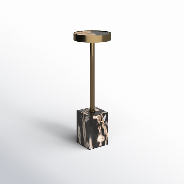 Black and Dark Brown Stone Pedestal End Table