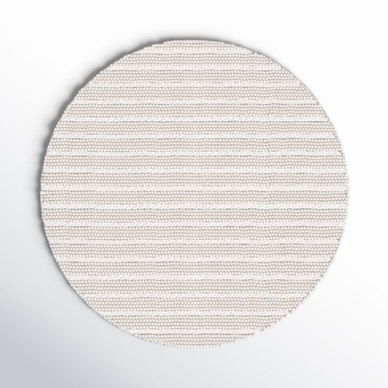 Ivory Round Flat Woven Wool and Cotton Rug