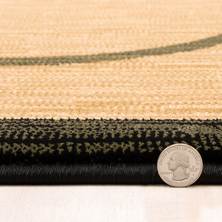 Handmade Geometric Black and Beige Synthetic Rectangular Rug