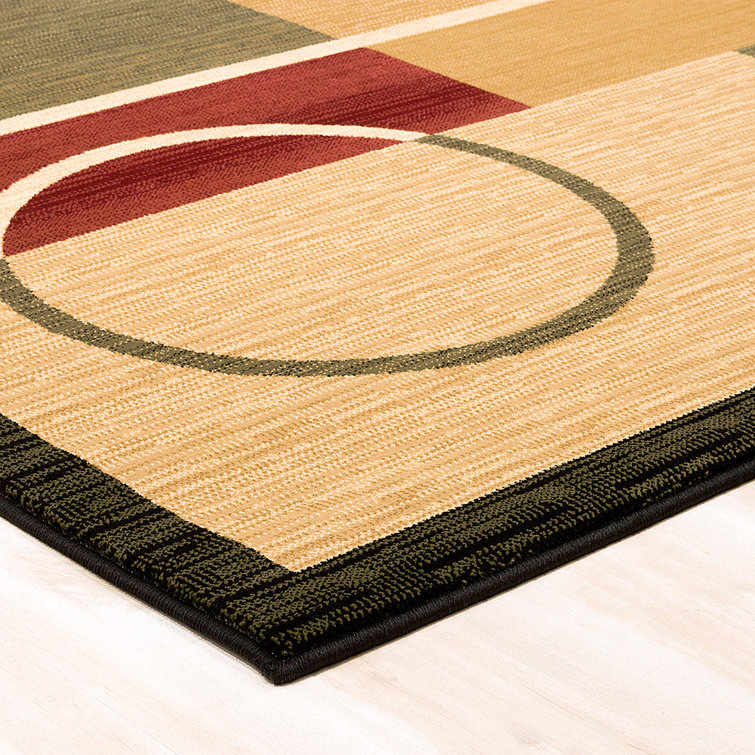 Handmade Geometric Black and Beige Synthetic Rectangular Rug