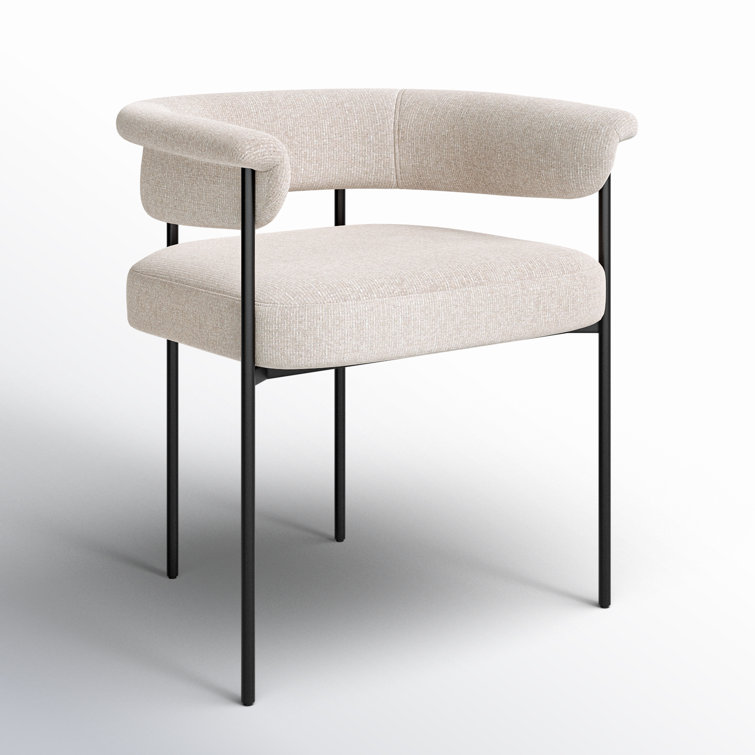 Modern Yoke-Back Light Camel Leather Arm Chair with Black Metal Frame