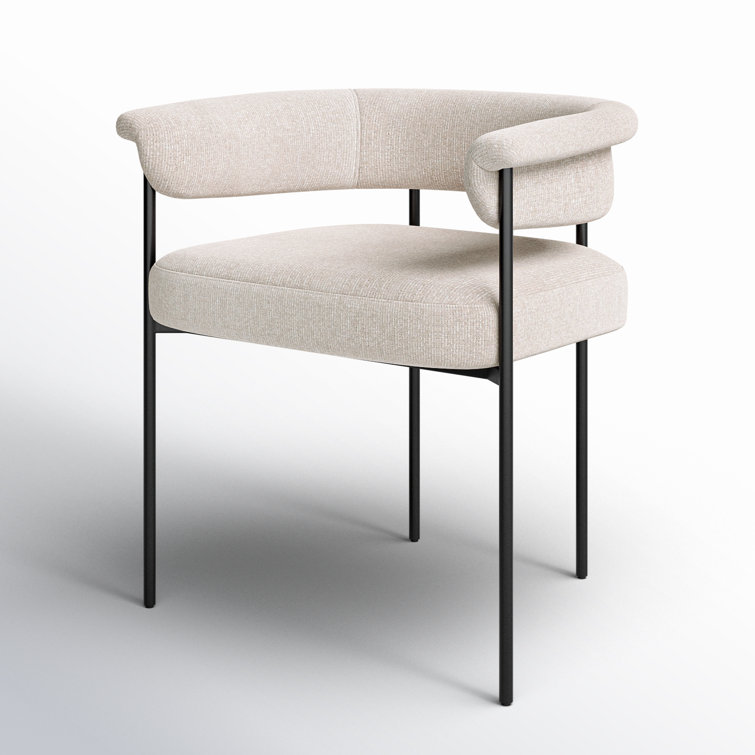 Modern Yoke-Back Light Camel Leather Arm Chair with Black Metal Frame