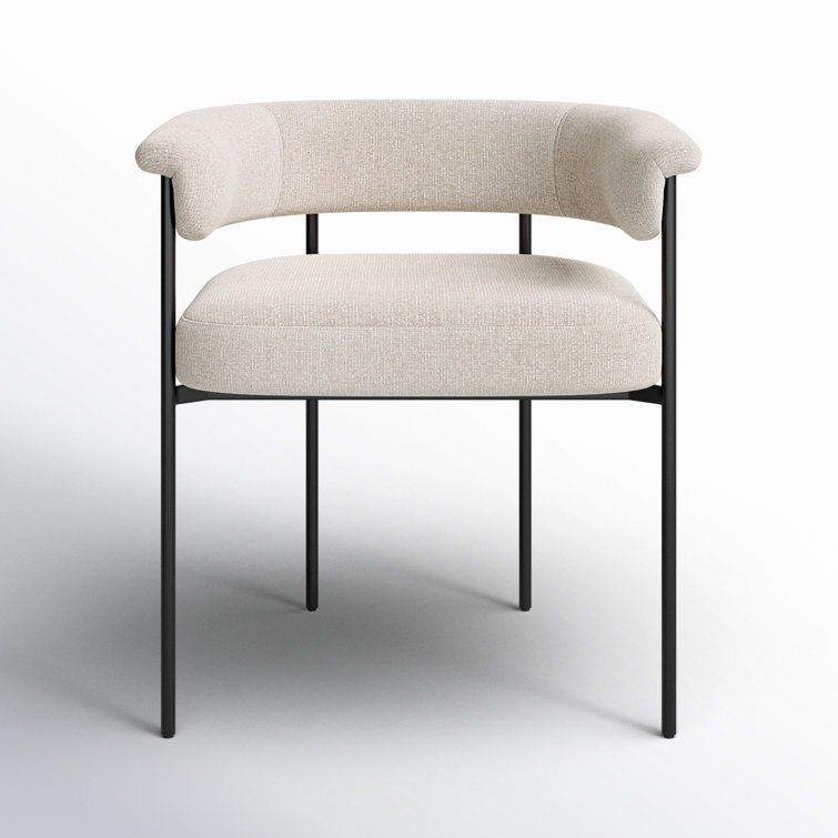Modern Yoke-Back Light Camel Leather Arm Chair with Black Metal Frame