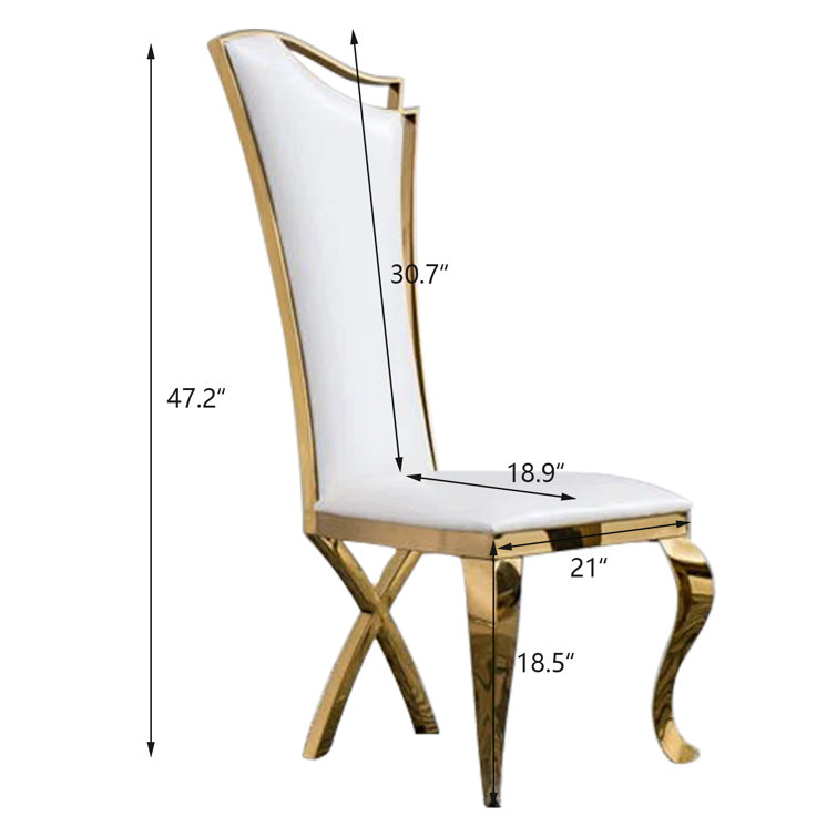 White Faux Leather and Gold Metal Parsons Dining Chairs Set of 6
